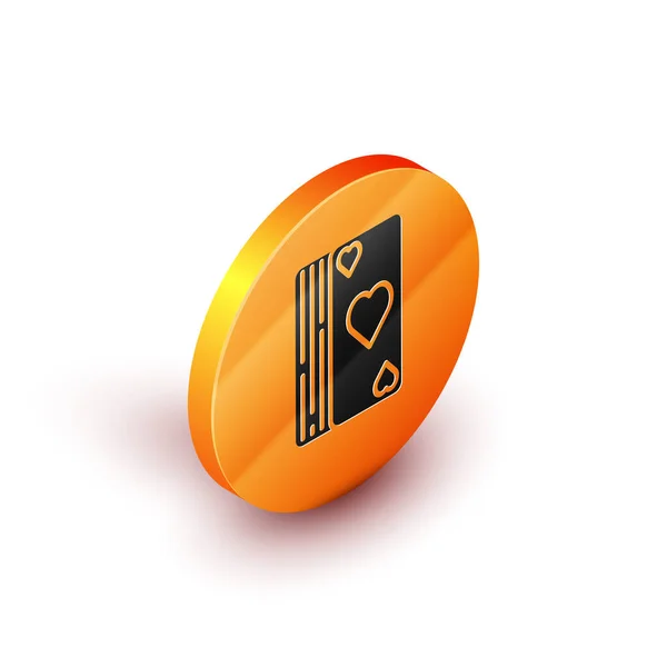 Isometrisches Kartenspiel-Symbol isoliert auf weißem Hintergrund. Casino-Glücksspiel. orange Kreis-Taste. Vektorillustration — Stockvektor