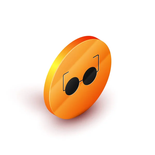 Isometric Glasses icon isolated on white background. Eyeglass frame symbol. Orange circle button. Vector Illustration — Stock Vector