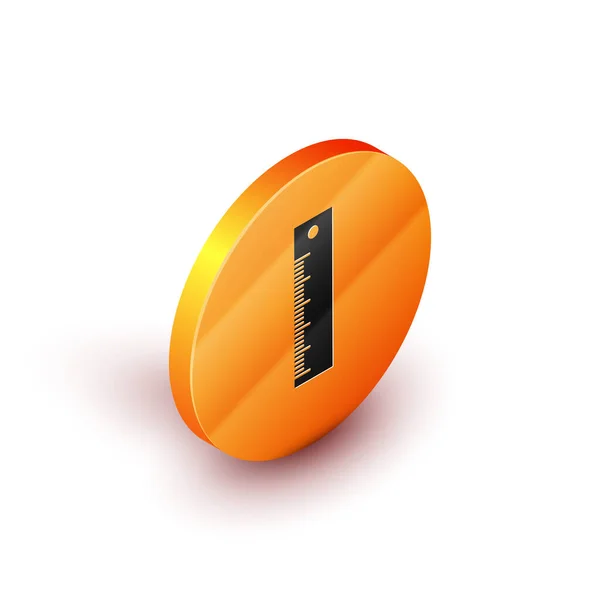 Ícone de régua isométrica isolado no fundo branco. Símbolo simples. Botão laranja círculo. Ilustração vetorial — Vetor de Stock