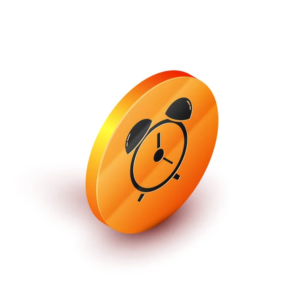 Isometrisk väckarklocka ikon isolerad på vit bakgrund. Vakna upp, få upp konceptet. Tidstecken. Orange cirkel knapp. Vektor illustration — Stock vektor