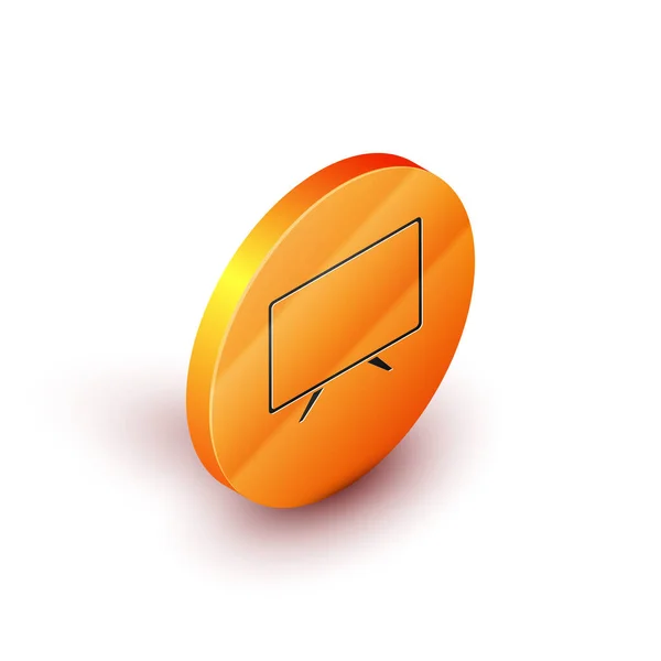 Isometric Smart Tv icon isolated on white background. Television sign. Orange circle button. Vector Illustration — Stock Vector