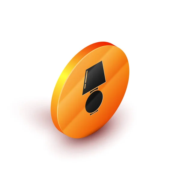 Ícone Isométrico da lâmpada de mesa isolado no fundo branco. Botão laranja círculo. Ilustração vetorial — Vetor de Stock