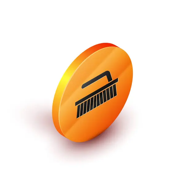 Brosse isométrique pour nettoyer l'icône isolée sur fond blanc. Bouton rond orange. Illustration vectorielle — Image vectorielle