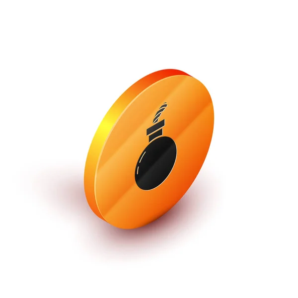 Bomba Isométrica pronta para explodir ícone isolado no fundo branco. Feliz festa de Halloween. Botão laranja círculo. Ilustração vetorial — Vetor de Stock