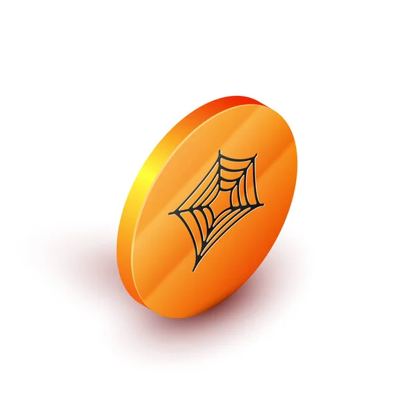 Isometrisk spindelväv ikon isolerad på vit bakgrund. Cobweb-skylt. Glad halloweenfest. Orange cirkelknapp. Vektor Illustration — Stock vektor