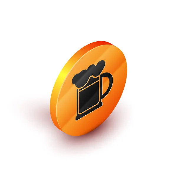 Isometrica icona tazza di birra in legno isolato su sfondo bianco. Pulsante cerchio arancione. Illustrazione vettoriale — Vettoriale Stock
