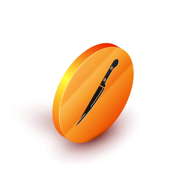Isometrica icona del coltello isolato su sfondo bianco. Posate simbolo. Pulsante cerchio arancione. Illustrazione vettoriale — Vettoriale Stock
