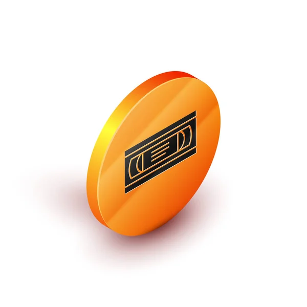 Isometrisches vhs-Videokassettensymbol isoliert auf weißem Hintergrund. orange Kreis-Taste. Vektorillustration — Stockvektor
