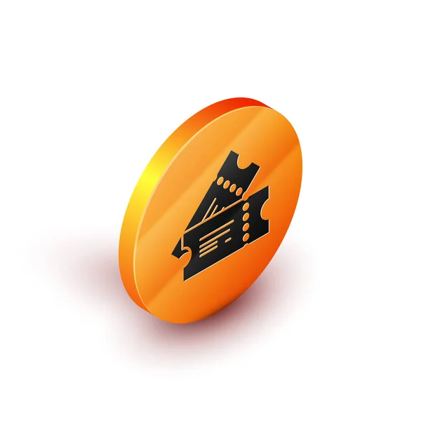 Isometric Cinema ticket icon isolated on white background. Orange circle button. Vector Illustration — Stock Vector