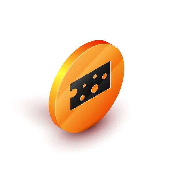Icono del queso isométrico aislado sobre fondo blanco. Botón círculo naranja. Ilustración vectorial — Vector de stock