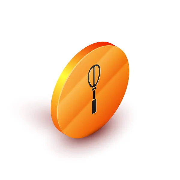Isometric Kitchen whisk icon isolated on white background. Cooking utensil, egg beater. Cutlery sign. Food mix symbol. Orange circle button. Vector Illustration — Stock Vector