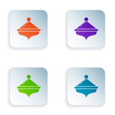 Beyaz arkaplanda izole edilmiş renkli Hanukkah dreidel simgesi. Renkli kare düğmelere simgeleri yerleştir. Vektör İllüstrasyonu