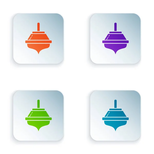 Cor Hanukkah dreidel ícone isolado no fundo branco. Definir ícones em botões quadrados coloridos. Ilustração vetorial — Vetor de Stock