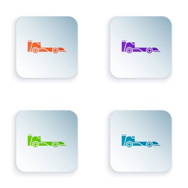 Renkli Formula yarış arabası simgesi beyaz arkaplanda izole edildi. Renkli kare düğmelere simgeleri yerleştir. Vektör İllüstrasyonu