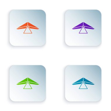 Beyaz arka planda yalıtılmış Renk Askı planörü simgesi. Ekstrem sporlar. Simgeleri renkli kare düğmelere ayarlayın. Vektör İllüstrasyonu