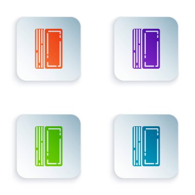 Beyaz arkaplanda izole edilmiş kart iskambil simgesi renk güvertesi. Kumarhane kumarı. Renkli kare düğmelere simgeleri yerleştir. Vektör İllüstrasyonu