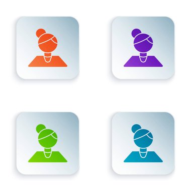 Renkli Öğretmen simgesi beyaz arkaplanda izole edildi. Renkli kare düğmelere simgeleri yerleştir. Vektör İllüstrasyonu