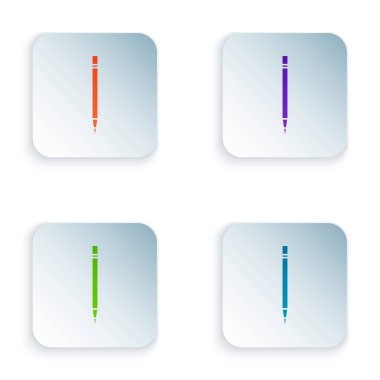 Silgi ile renkli kalem ve beyaz arkaplanda izole edilmiş çizgi simgesi. Çizim ve eğitim araçları. Okul sembolü. Renkli kare düğmelere simgeleri yerleştir. Vektör İllüstrasyonu