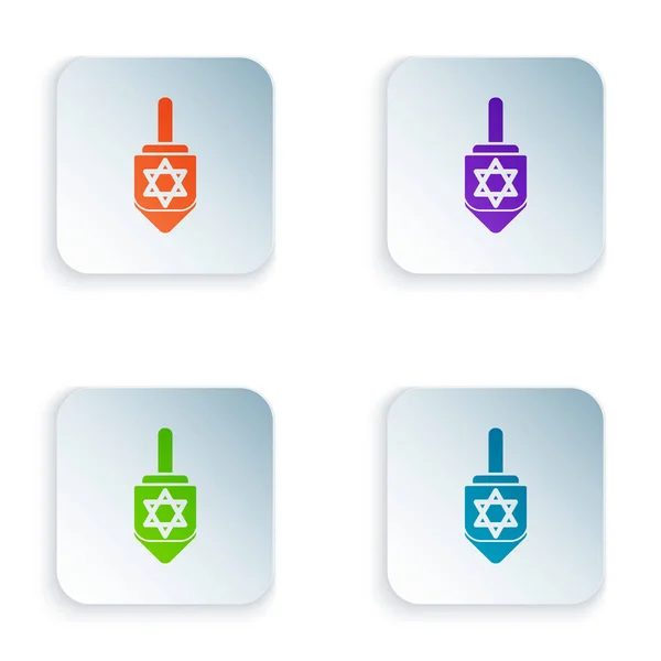 Color Hanukkah dreidel icon isolated on white background. Set icons in colorful square buttons. Vector Illustration — Stock Vector