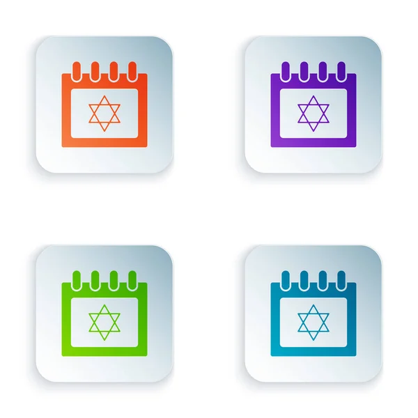 Color Calendario judío con estrella de David icono aislado sobre fondo blanco. Hanukkah día calendario. Establecer iconos en botones cuadrados de colores. Ilustración vectorial — Vector de stock