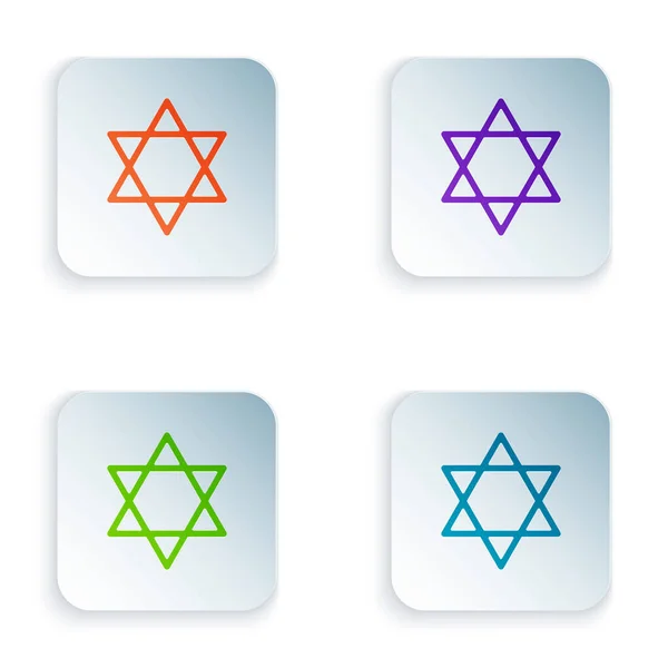 Farbstern von david Symbol isoliert auf weißem Hintergrund. jüdisches Religionssymbol. Symbol des Israel. setzen Symbole in bunten quadratischen Tasten. Vektorillustration — Stockvektor