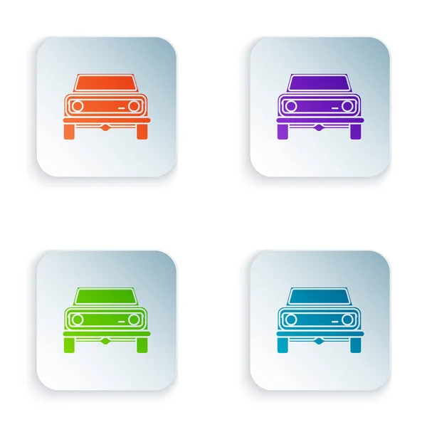 Farbe off road car icon isoliert auf weißem Hintergrund. Jeep-Schild. setzen Symbole in bunten quadratischen Tasten. Vektorillustration — Stockvektor