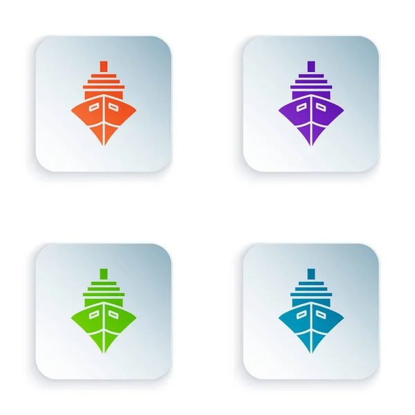 Color Cargo ship icon isolated on white background. Set icons in colorful square buttons. Vector Illustration — Stock Vector