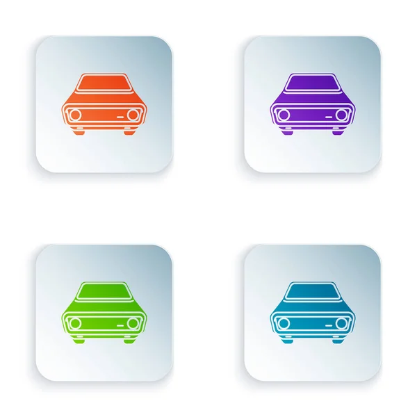 Color Icono de coche aislado sobre fondo blanco. Vista frontal. Establecer iconos en botones cuadrados de colores. Ilustración vectorial — Archivo Imágenes Vectoriales