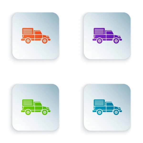Colore consegna camion carico icona isolato su sfondo bianco. Set icone in colorati pulsanti quadrati. Illustrazione vettoriale — Vettoriale Stock