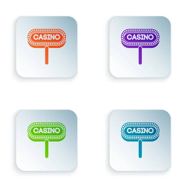 Ikona tablicy sygnalizacyjnej Color Casino izolowana na białym tle. Zestaw ikon w kolorowe kwadratowe przyciski. Ilustracja wektora — Wektor stockowy