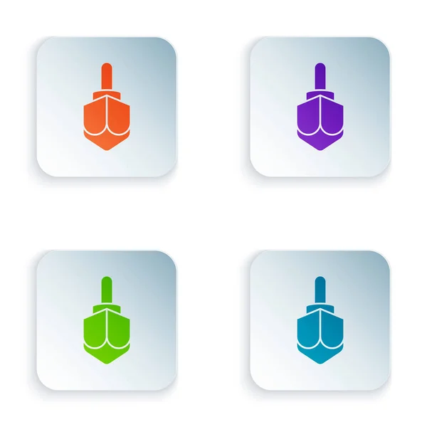 Colore Hanukkah icona dreidel isolato su sfondo bianco. Set icone in colorati pulsanti quadrati. Illustrazione vettoriale — Vettoriale Stock
