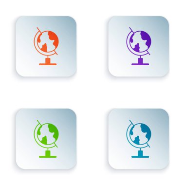 Beyaz arkaplanda Dünya renk ikonu izole edildi. Renkli kare düğmelere simgeleri yerleştir. Vektör İllüstrasyonu