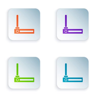 Renk Yönlendirici ve kablosuz ağ sinyali simgesi beyaz arkaplanda izole edildi. Kablosuz ethernet modem yönlendirici. Bilgisayar teknolojisi interneti. Renkli kare düğmelere simgeleri yerleştir. Vektör İllüstrasyonu