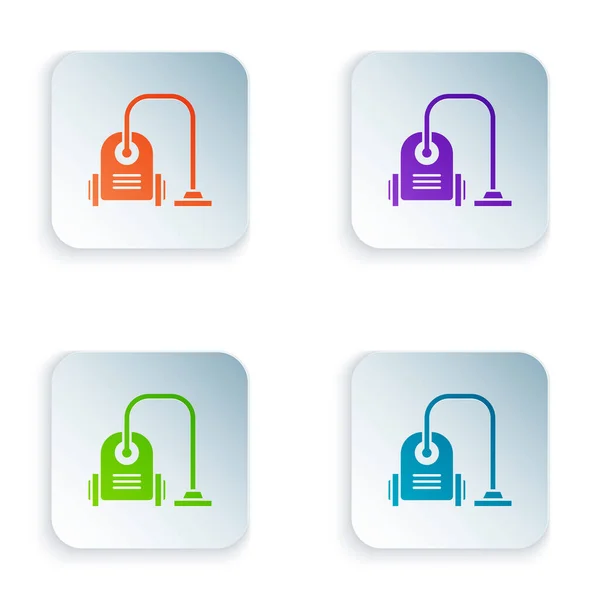 Färg Dammsugare ikon isolerad på vit bakgrund. Ställ ikoner i färgglada fyrkantiga knappar. Vektor Illustration — Stock vektor