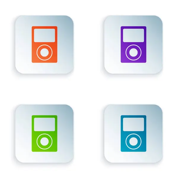 Farbiges Musikplayer-Symbol isoliert auf weißem Hintergrund. tragbares Musikgerät. setzen Symbole in bunten quadratischen Tasten. Vektorillustration — Stockvektor