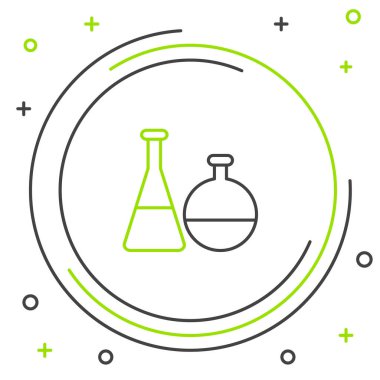 Çizgi Test tüpü ve kimyasal test ikonu beyaz arka planda izole edildi. Laboratuvar cam levhası. Renkli taslak konsepti. Vektör