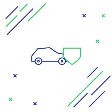 Beyaz arka planda kalkan simgesi olan çizgi vagonu izole edildi. Sigorta konsepti. Güvenlik, güvenlik, koruma, konsept koruma. Renkli taslak konsepti. Vektör