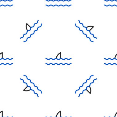 Okyanus dalgası ikonunda çizgi köpekbalığı yüzgeci beyaz arka planda izole edilmiş kusursuz desen. Renkli taslak konsepti. Vektör