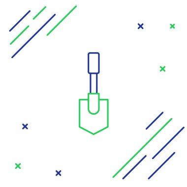 Beyaz arkaplanda çizgi küreği simgesi izole edildi. Bahçe aletleri. Bahçecilik, tarım, çiftçilik aleti. Renkli taslak konsepti. Vektör