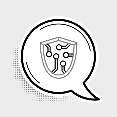 Siber güvenlik simgesi gri arkaplanda izole edildi. Kalkan işareti. Güvenlik kavramı. Dijital veri koruması. Renkli taslak konsepti. Vektör