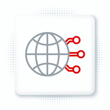 Line Global teknolojisi veya sosyal ağ simgesi beyaz arkaplanda izole edildi. Renkli taslak konsepti. Vektör