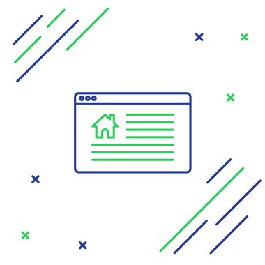 Beyaz arkaplanda izole edilmiş metin çevrimiçi satış simgesi ile Satır Asma işareti. Mesaj indirimli tabela. Renkli taslak konsepti. Vektör