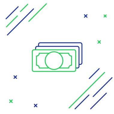 Line Stacks kağıt para para ikonu beyaz arka planda izole. Para desteleri. Para birimi. Renkli taslak konsepti. Vektör