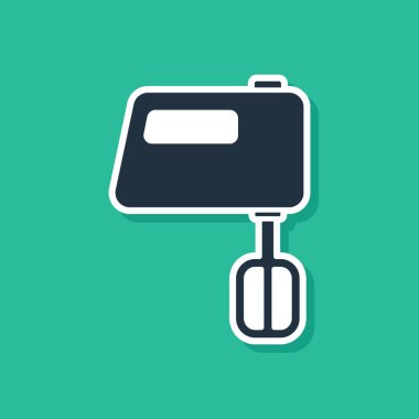 Mavi Elektrik Karıştırıcı simgesi yeşil arkaplanda izole edildi. Mutfak blenderi. Vektör