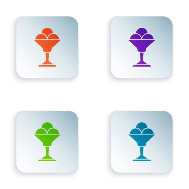 Kase ikonundaki renkli dondurma beyaz arka planda izole edilmiş. Güzel sembol. Kare düğmelere renkli simgeleri yerleştir. Vektör