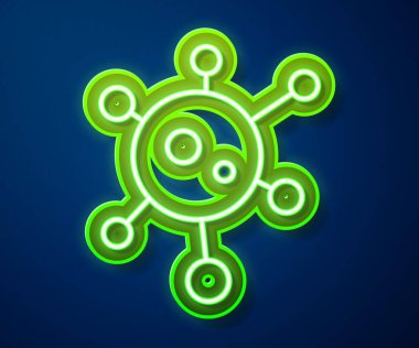 Parlayan neon çizgisi Virüs simgesi mavi arkaplanda izole edildi. Corona virüsü 2019-nCoV. Bakteri ve mikroplar, hücre kanseri, mikrop, mantar. Vektör İllüstrasyonu