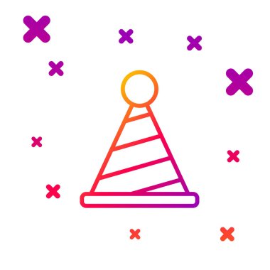 Renkli hat Parti şapka simgesi beyaz arkaplanda izole edildi. Doğum günü şapkası. Kademeli rastgele dinamik şekiller. Vektör