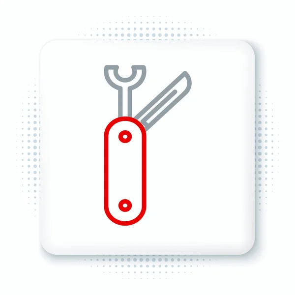 Linie Schweizer Taschenmesser Symbol Isoliert Auf Weißem Hintergrund Multifunktionswerkzeug Mehrzweck — Stockvektor