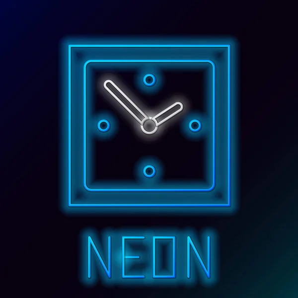 Zářící Neonová Čára Ikona Hodin Izolovaná Černém Pozadí Časový Symbol — Stockový vektor