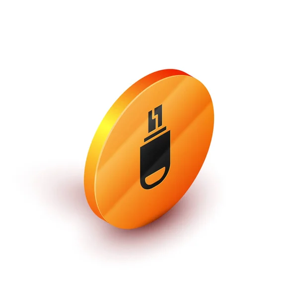Isometric Usb Flash Drive Icon Isolated White Background Orange Circle — Stock Vector